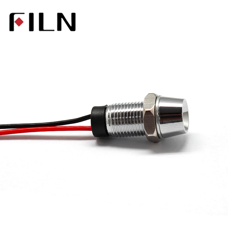 8mm 3 v 6 v 12 v 24 v métal LED panneau pilote tableau de bord indicateur de Signal voyant 20 cm câble Chrome fini voiture bateau Marine