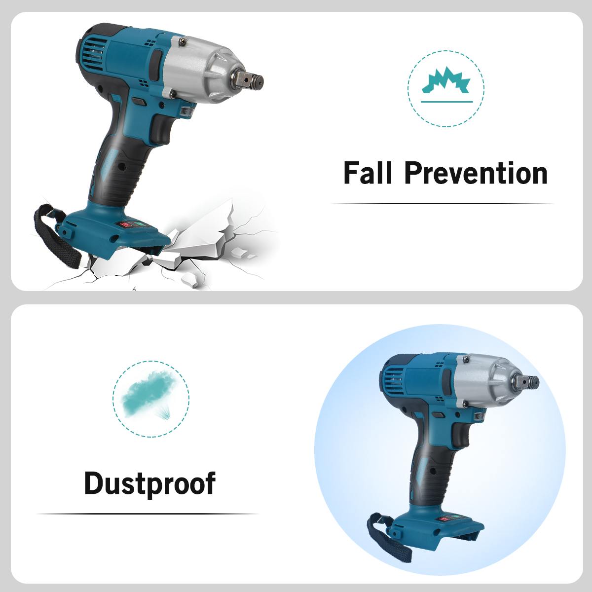 18V Cordless Impact Wrench Driver Motor 1/2 Square Electric Wrench 480N.M Torque With LED Light Adapted For Makita battery