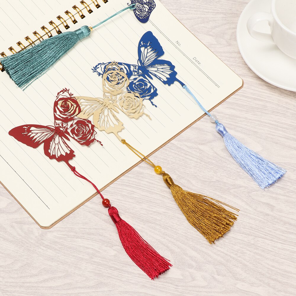 1PC Metal Butterfly Bookmark Ribbons Long Tail Student Book Marker Kawaii Cartoon Bookmark Office School Stationery