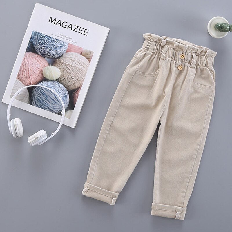 Calça infantil de cenoura, roupa infantil para o outono, calça casual de cor sólida para meninas, 2021