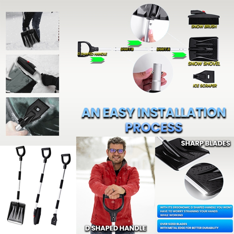 Windshield Ice Breaker Shovel Plastic Scraper Quick Clean Glass Brush 3 In 1 Kit Garden Yard Snow Removal Tools