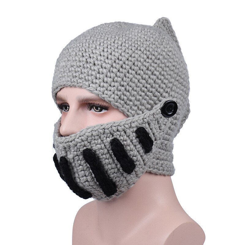 Neuheit Römischen Ritter Helm Hüte cool Handgemachte Gestrickte Mützen Schwarz Grau Gesicht Schild Winter Herbst Motorrad Gesicht Maske YY009