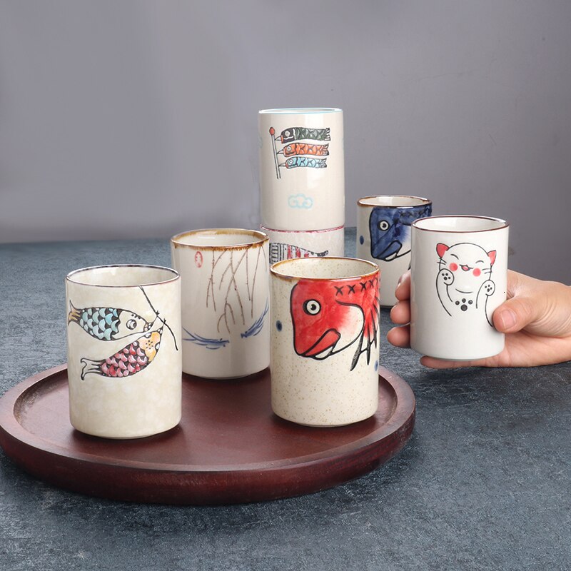 Taza de agua pintada a mano japonesa, copa de sopa de cuerpo recto, golondrina, taza de té de cebada para restaurante, vaso práctico, taza de té de cerámica