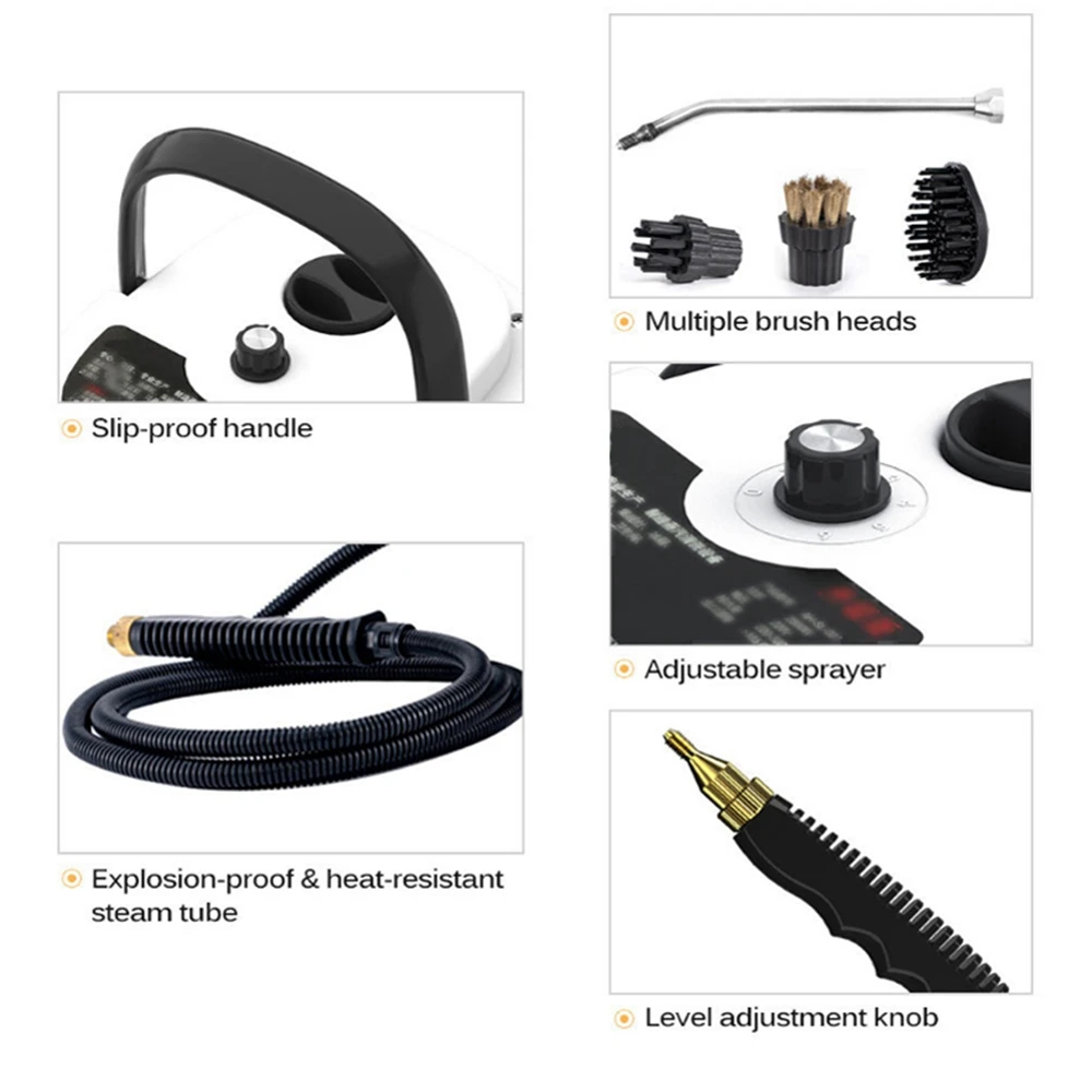 Steam cleaner 2500W, 900ml water tank with 3 replacement heads, household steam cleaner for cars, tiles, sofas