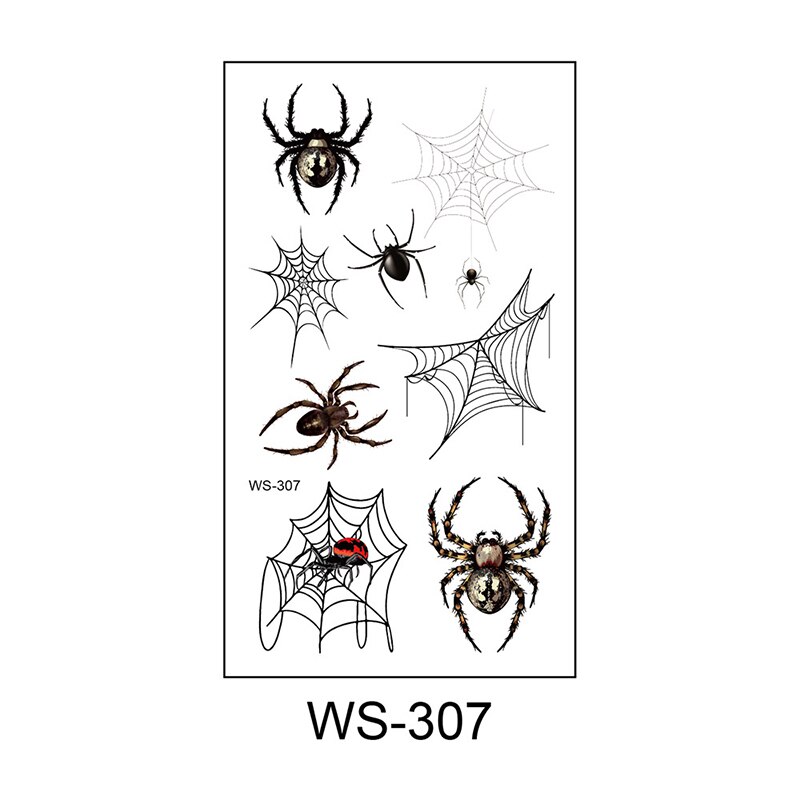 3D araignées autocollants de tatouage imperméables Halloween horreur toile d'araignée faux tatouage transfert d'eau tatouages temporaires bras outil d'art corporel: WS-307