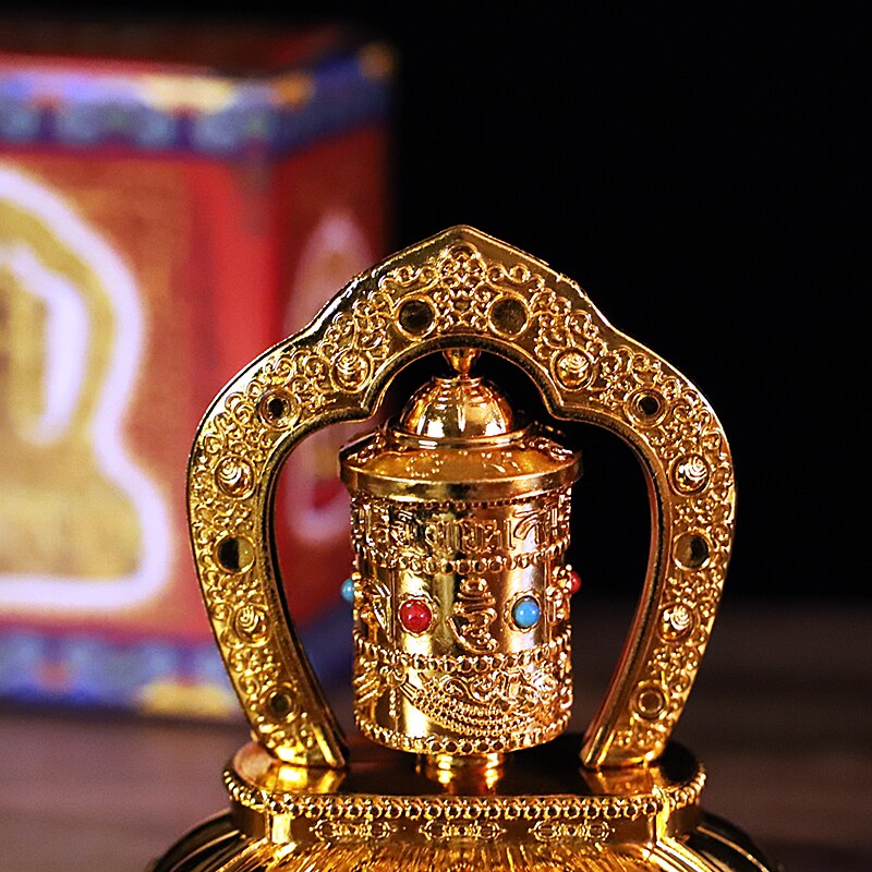 Tibetan Tibet Buddhist Solar Energy Gilding OM Prayer Wheel Spinning For Car