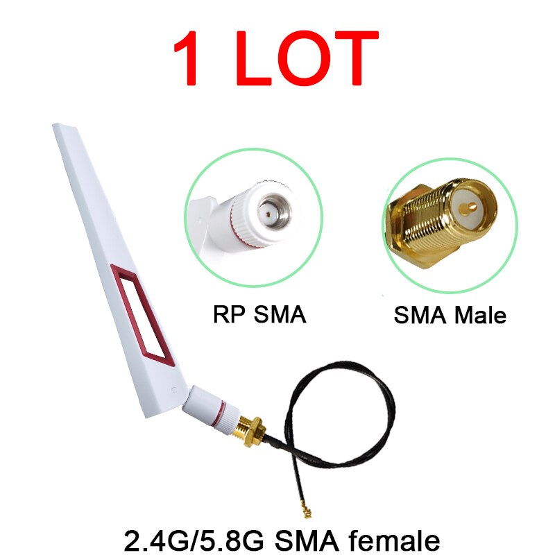 Eoth 2.4G Wifi Antenne 5.8Ghz Real 8dBi RP-SMA Dual Band 2.4G 5.8G Antena Iot Antenne Sma vrouwelijke Ufl./Ipx 1.13Pigtail Ipex1Cable: 1PCS WHITE
