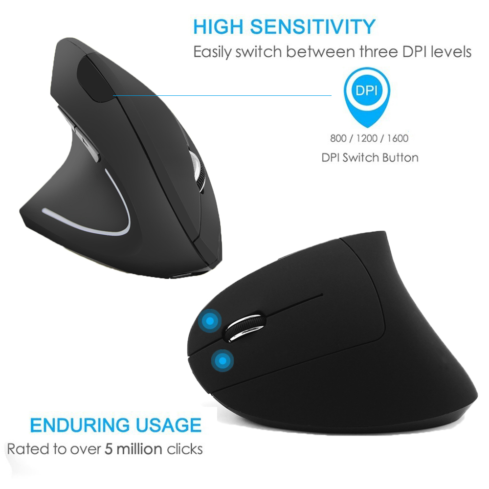 CHYI Wireless Vertical Mouse Rechargeable Ergonomic Right/Left Hand Mice 1600DPI USB Optical Computer Gaming Mause For PC Gamer