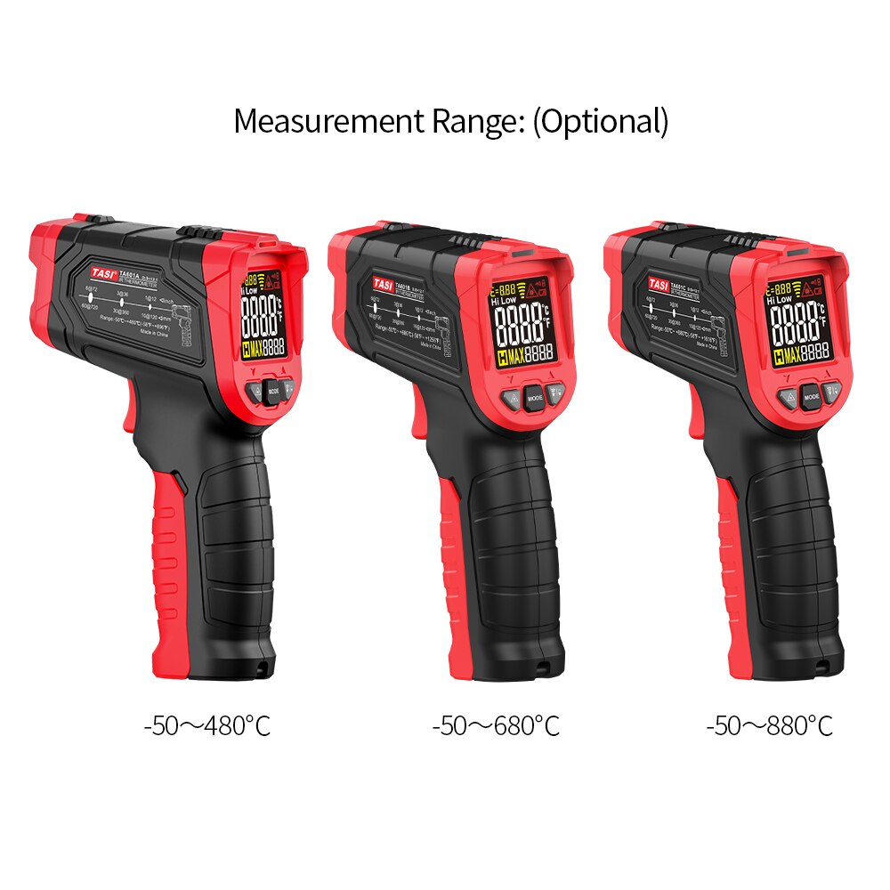 TASI Non-contact IR Infrared Thermometer Digital Temperature Tester 12:1 Pyrometer Color LCD Display with Backlight -50~880℃
