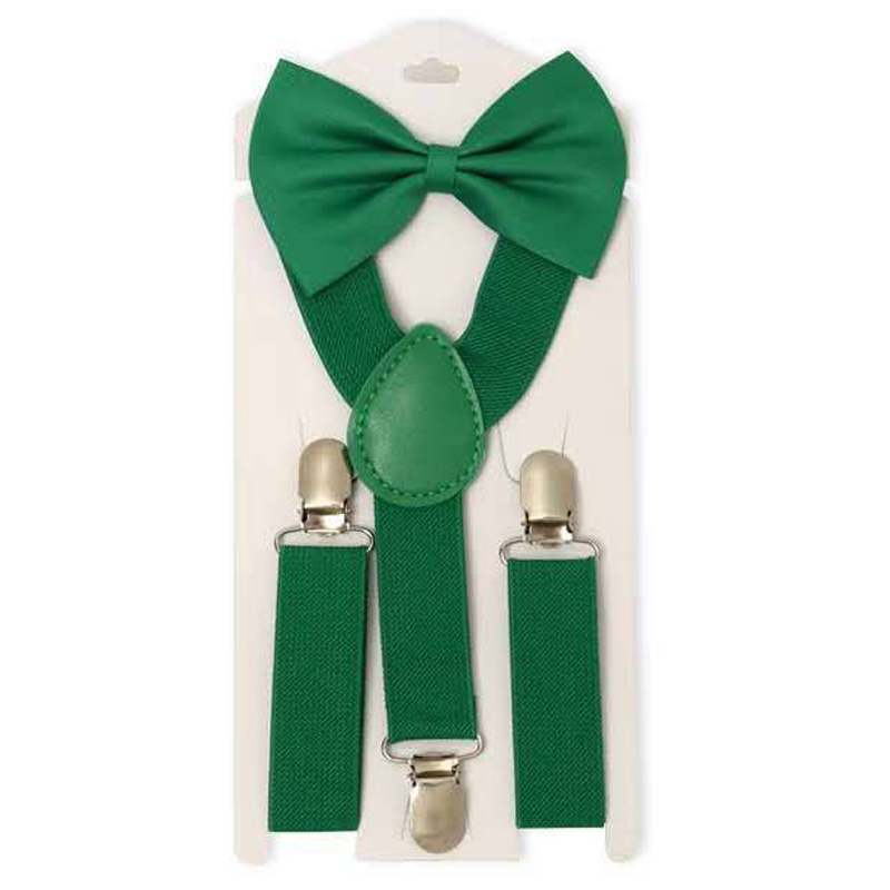 2 stks/set Jongens Bowtie Kid Jarretelle Y-Back Verstelbare Elastische Jongens Bretels Vlinderdas 1-8 Jaar bruiloft Bretels: green