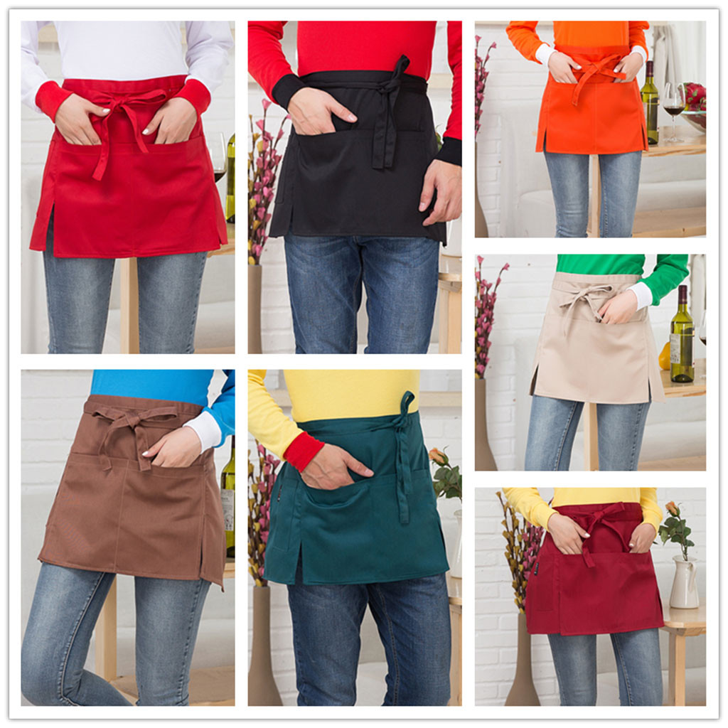 Kitchen Cooking Aprons Work Dining Half-length Long Waist Apron Overalls Apron Waiters Uniform Essential Supplies H0528