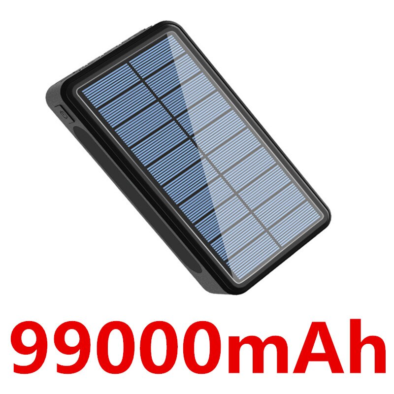 Samsung-Banco de energía Solar Xiaomi Iphone, 99000mAh, gran capacidad, portátil, para exteriores, LED, 4USB, carga rápida: Black-99000mAh