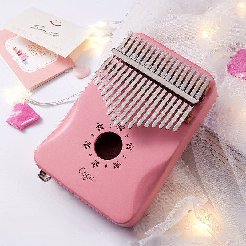17 Key EQ Kalimba Solid Wood Mahogany Thumb Piano Pink Mbira Play Finger Piano Beginner Electric Pickup Musical Instrument KLB42: little flower