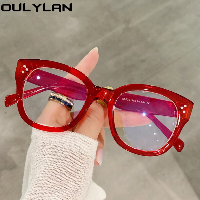 Oulylan Vierkante Anti Blauw Licht Brilmontuur Vrouwen Mannen Retro Bijziendheid Brilmonturen Dames Mode Rode Decoratieve Brillen
