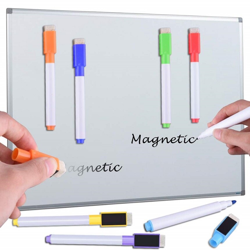 5 Pc Magnetische Whiteboard Marker Pen White Board Pen Droog Vegen Fijne Penpunt Pen Met Gum Rubber Magnetische Pen Borstel koelkast Magneten