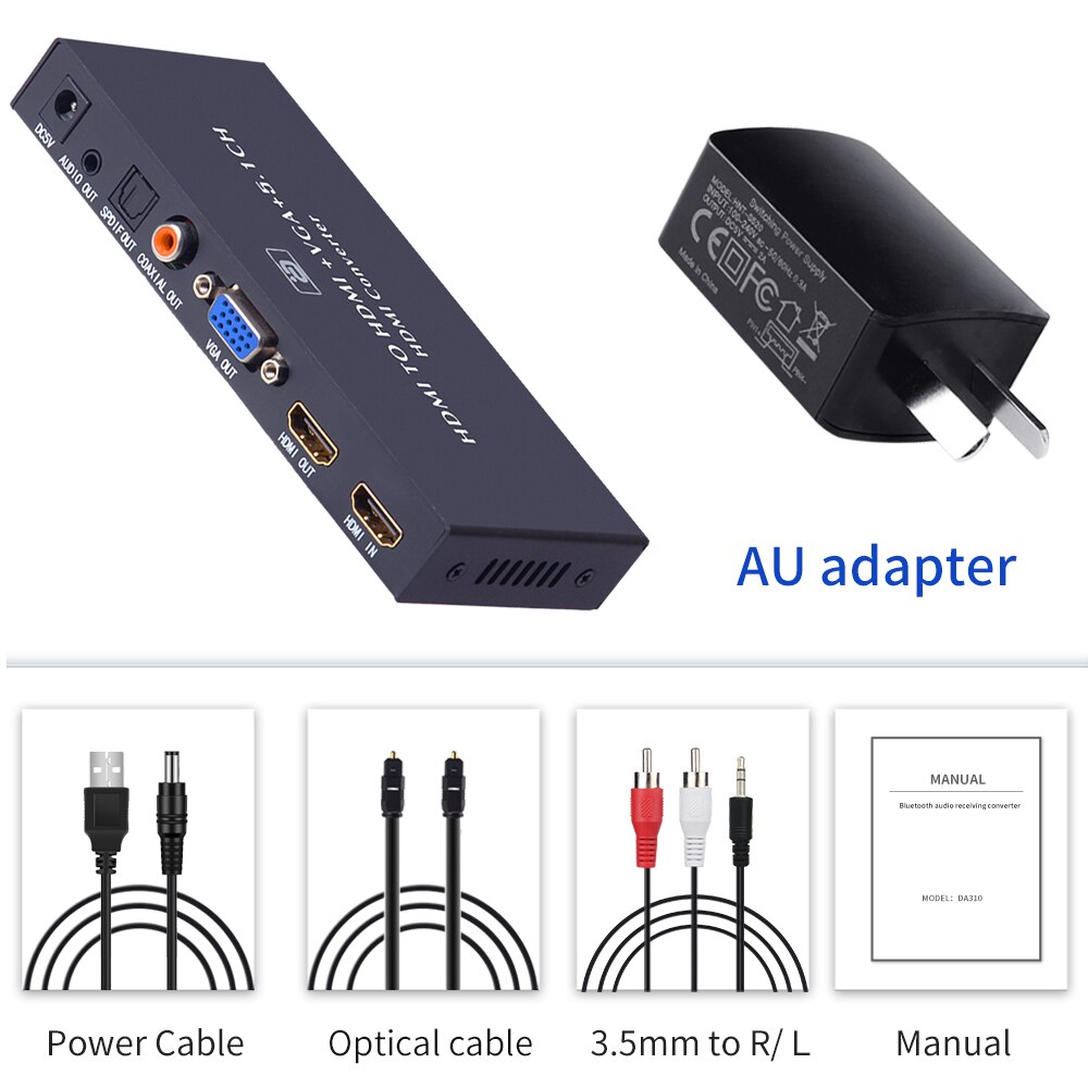 Extracteur Audio compatible HDMI vers convertisseur VGA 5.1CH Dolby AC3 DTS avec adaptateur optique SPIDF Coaxial Jack 3.5mm vga MHL HD320: WHITE