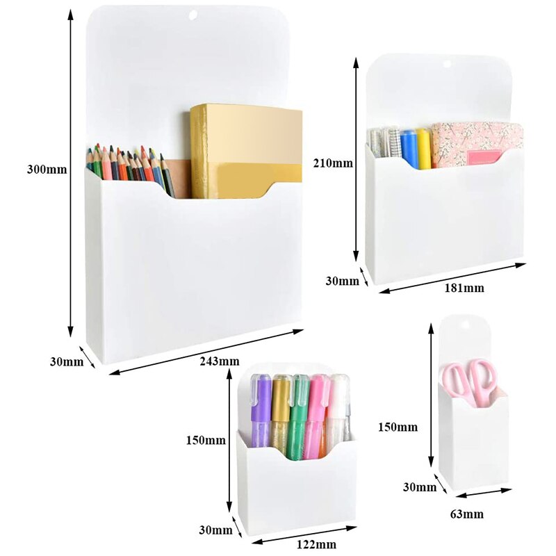 4 Pack netic File Holder,Office Supplies Wall-Mounted File Organizer, for Planners,Letter, Office, Locker (L,M,S,XS)