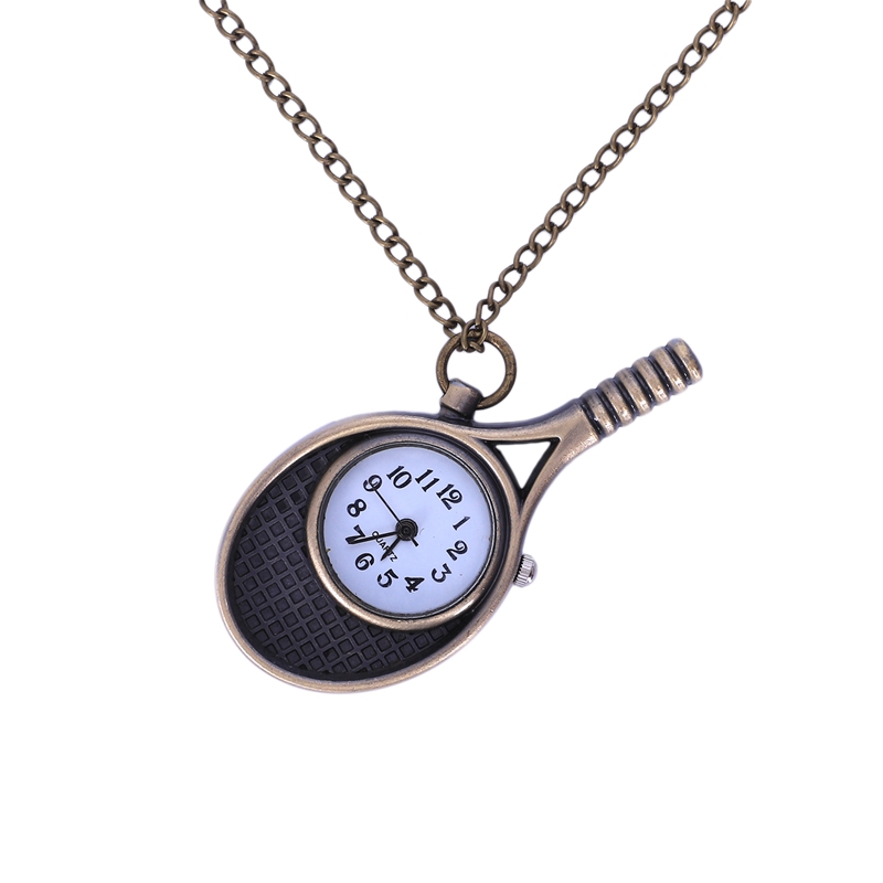 Reloj de bolsillo de cuarzo con raqueta de tenis de búho Vintage para mujer