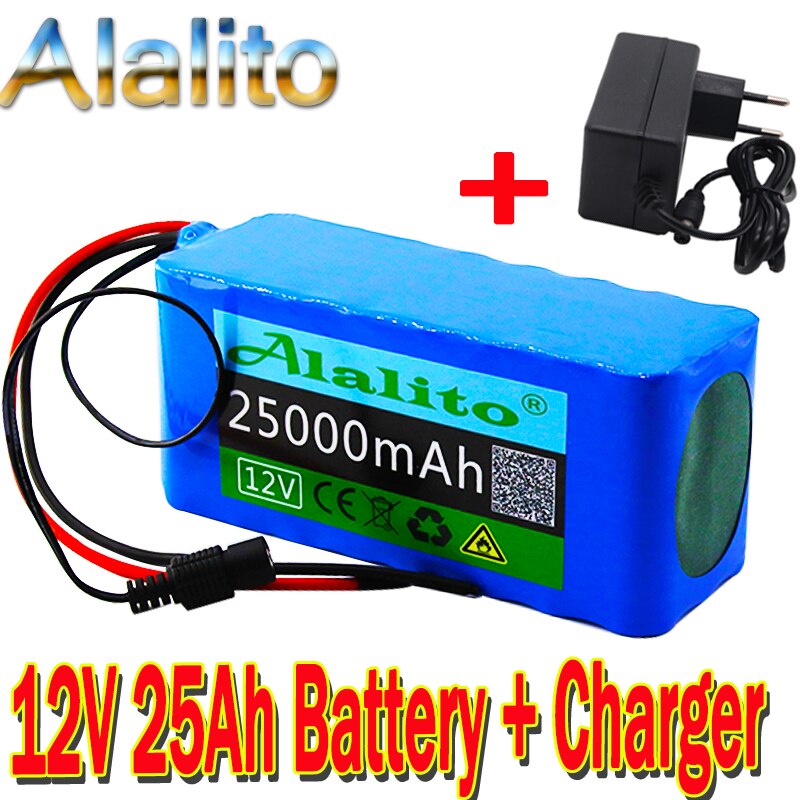 Original 18650 12v batteripakke stor kapacitet 12v 25ah 18650 lithium batteribeskyttelseskort 12v 25000 mah kapacitet + oplader