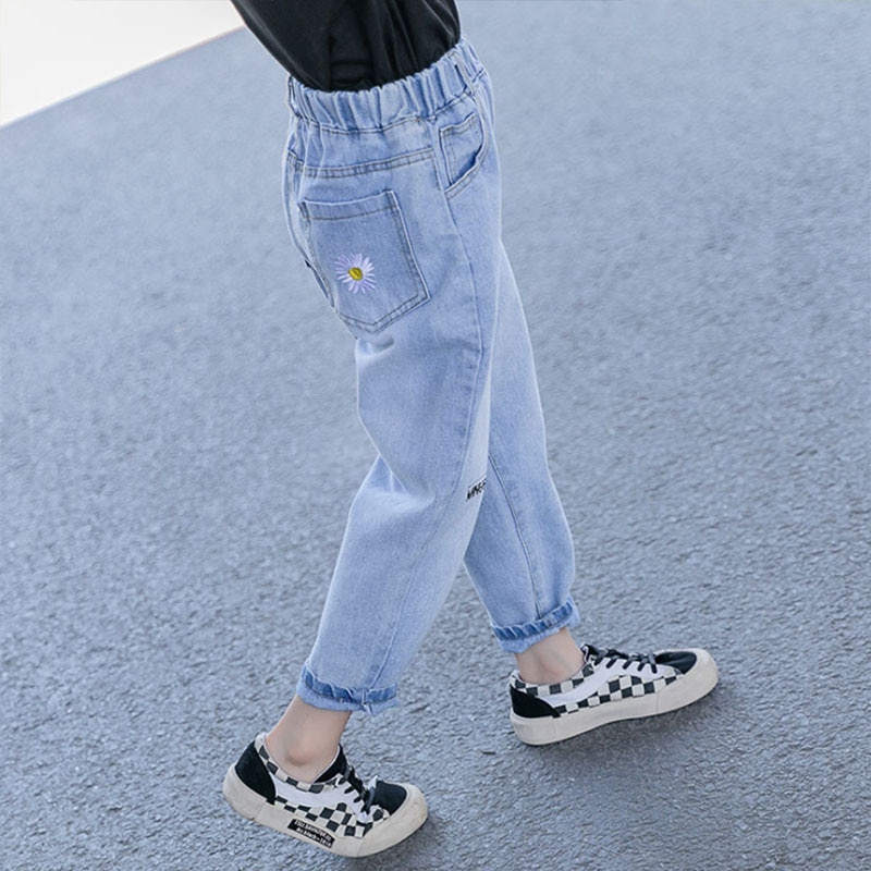 Pantalones vaqueros holgados e informales para niña, pantalón lavado, ropa de otoño para niña de 3, 8, 10, 12 y 14 años