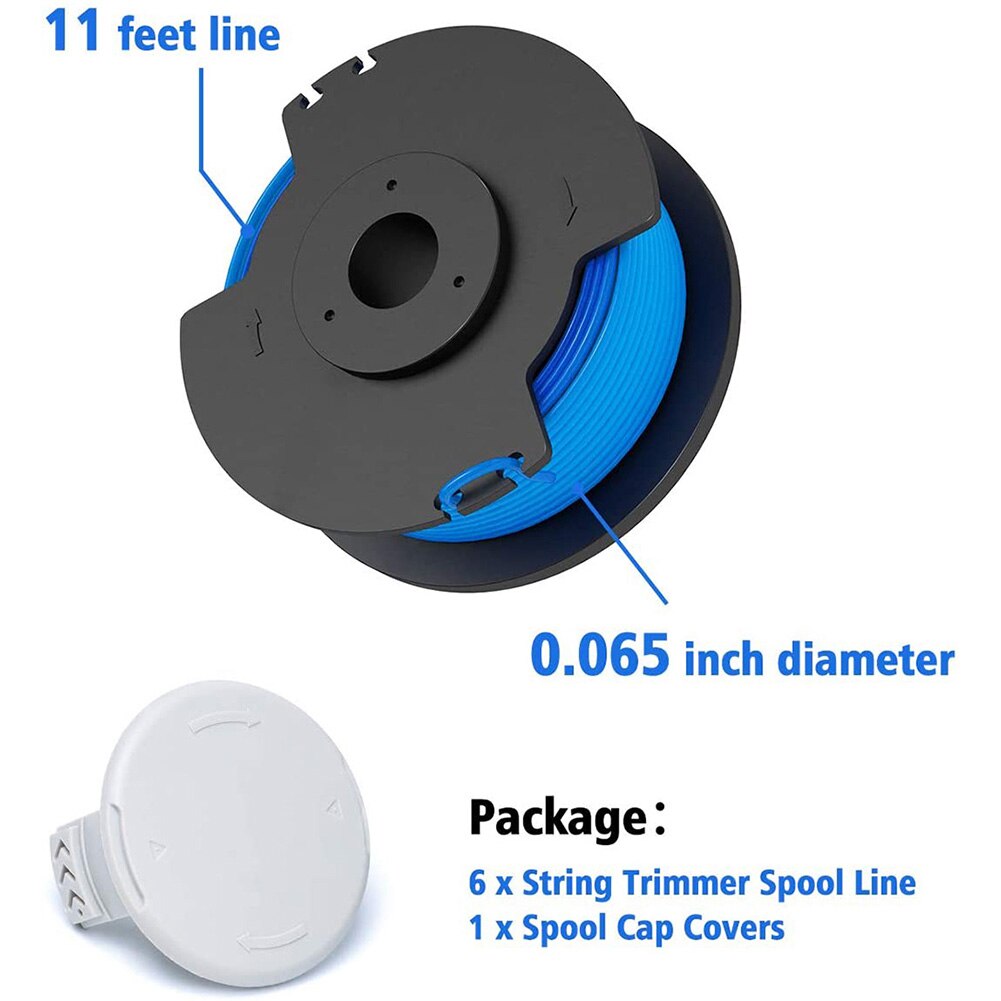 6Pcs Weeding Nylon Line Replacement Spools with 1 Cap for Ryobi Cordless Trimmer