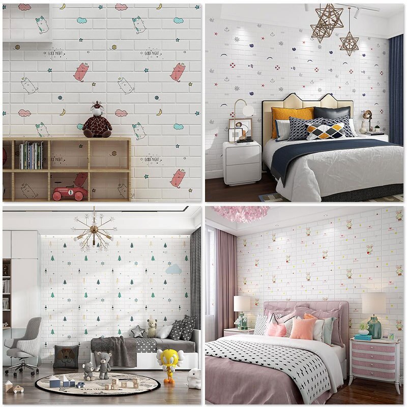 10pcs Cartoon 3D Wall Sticke Self-Adhesive Waterproof Wall Kids' Room Cute Wallpaper Room Home Decor Peel &amp; Stick Art Wallpaper