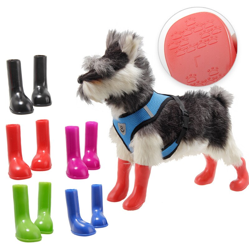 Chien de compagnie chats chaussures de pluie bottes pour animaux de compagnie en caoutchouc Portable anti-dérapant imperméable en caoutchouc pluie chien chaussures chaussettes pour Outdoor372