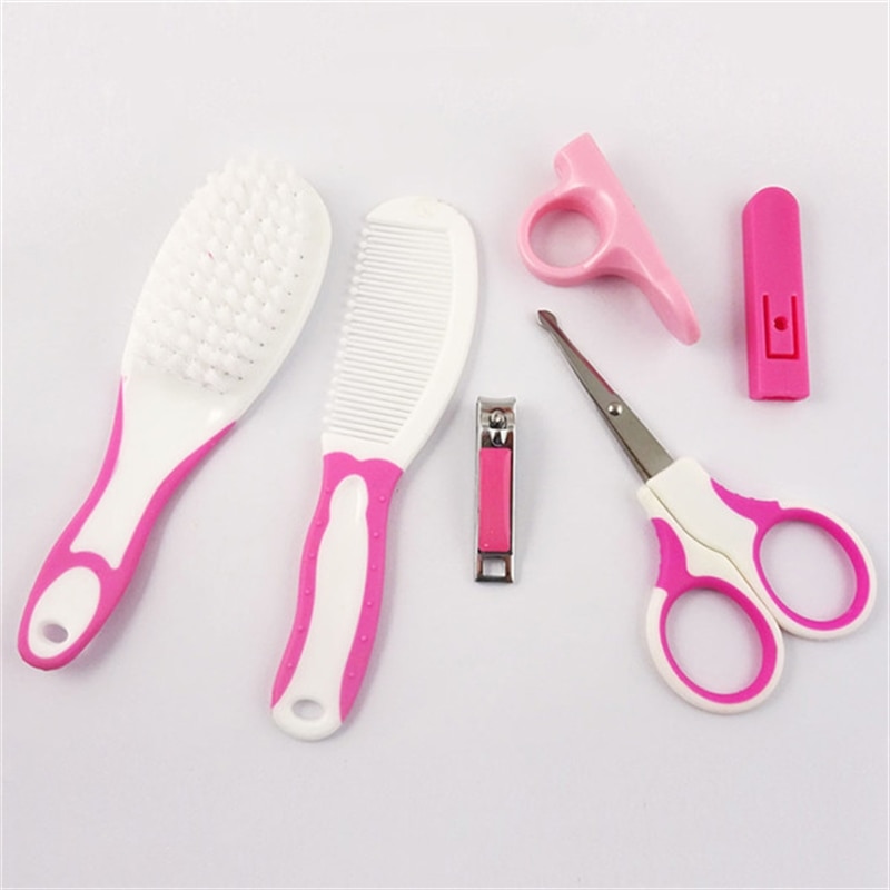 Baby Pak Baby Dagelijkse Verzorging Set Baby Nail Care Kam Borstel Set Ronde Cutter Hoofd Schaar En Pincet nail Plastic Print: pink