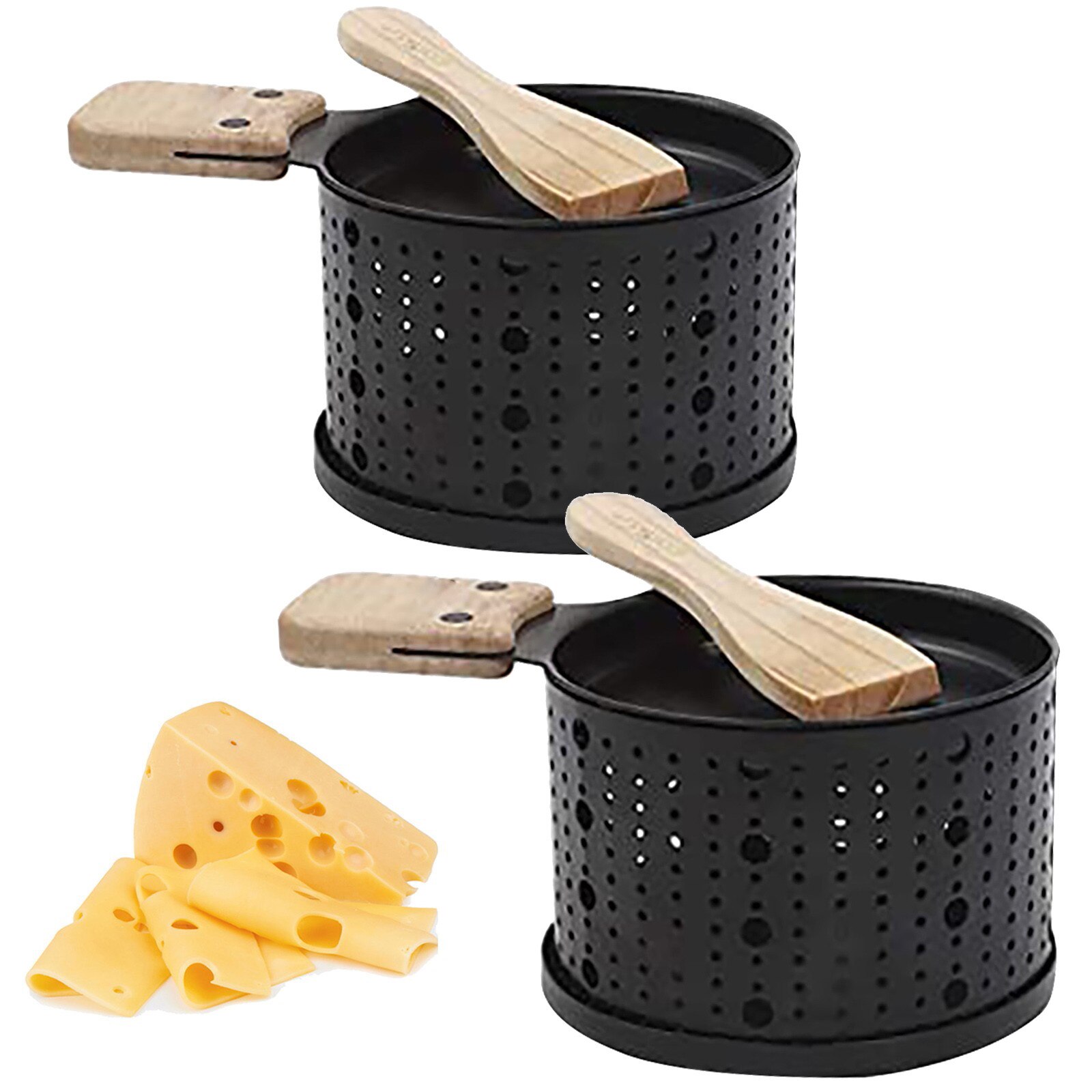 2pc Portable Non-Stick Metal Cheese Raclette Candle Slow Oven Grill Plate Rotaster Tray Stove Set Home Kitchen Baking Tool