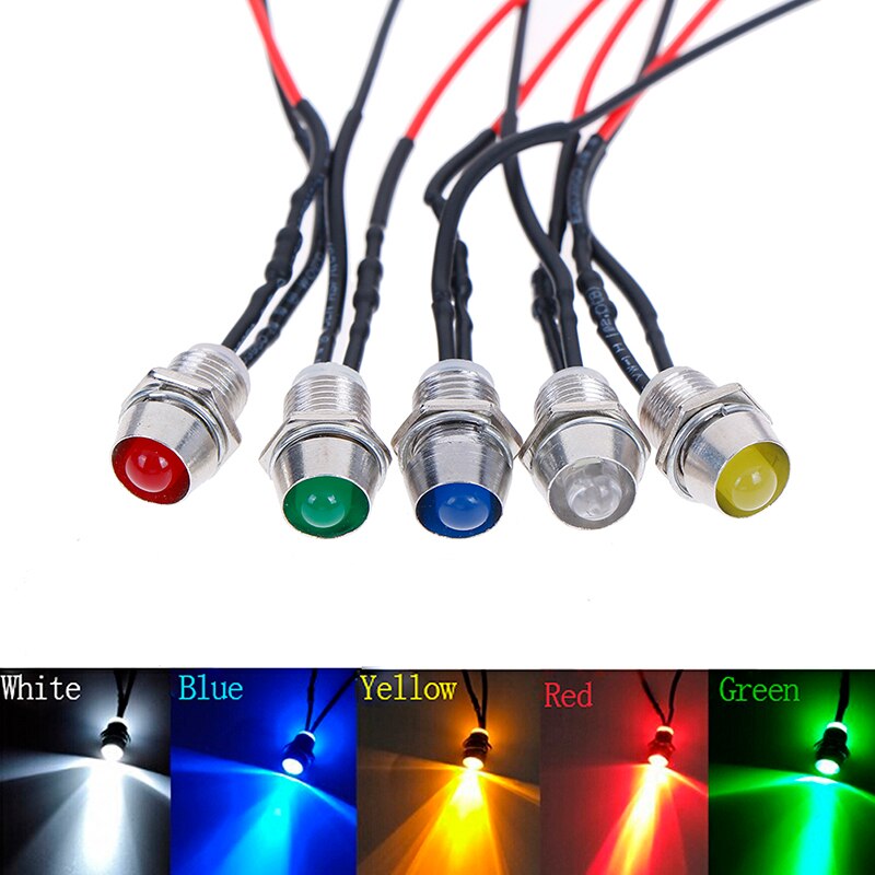 1 Uds 8mm 23cm indicador LED de Metal piloto Dash luz 12V lámpara de coche camión indicador luces Accesorios