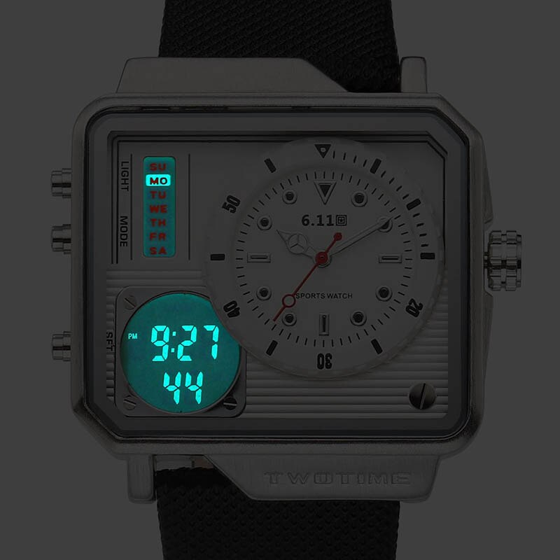 Mode Dubbele Tijdweergave Lederen heren Horloge LCD Digitale Stopwatch Datum Sport Horloges Multifunctionele Relogio Masculino