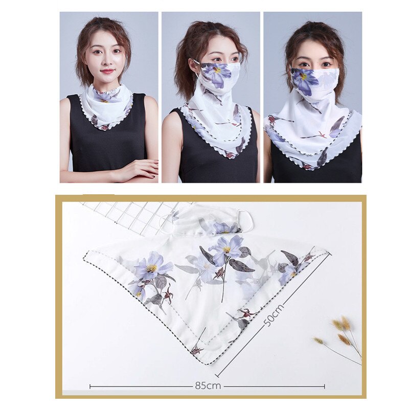 Frauen Chiffon Maske Schal Gesicht wickelt Blumen- drucken Dame Seide Hals Schals Foulard Bandana Sommer Sonne Masken Anti-staub schützen