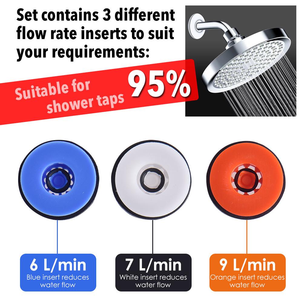 4PCS Water Saver Overflow Shower Head Flow Control Valve Set Saving Device Flow Reducer Limiter Kitchen Bathroom Nozzle Tap