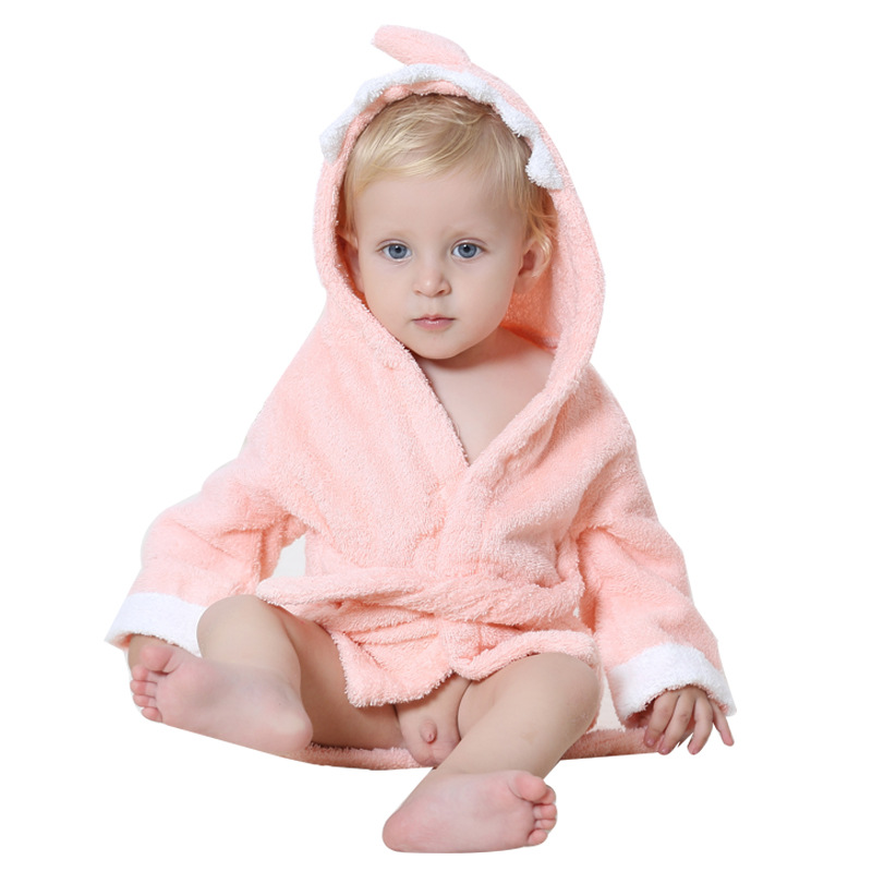 Søde børn dyr badekåbe håndklæde drenge piger tyk bomuld flannel natkjoler hætteklædt natkåbe varmt håndklæde: Lyserød