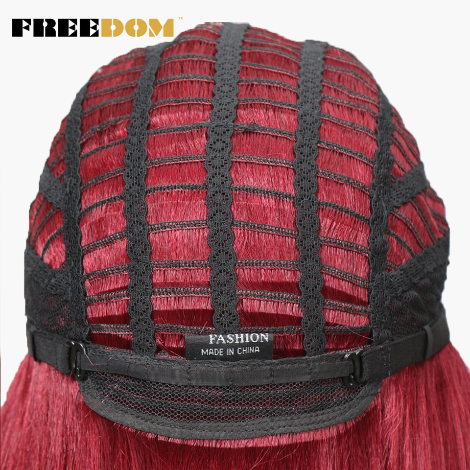 Vrijheid Womens Synthetisch Haar Pruiken 12 Inch Blonde Pruik Korte Rechte Haar Pruik Hittebestendige Rode Kleur