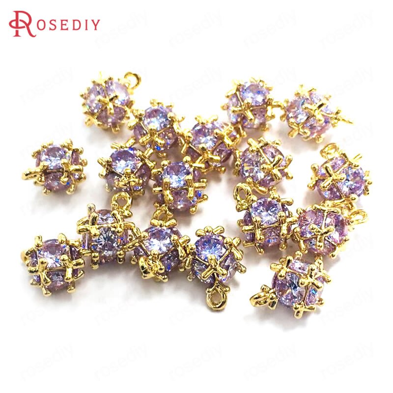 (38109)6PCS Zircon 4MM or 6MM 24K Champagne Gold Color Brass and Zircon Cube Charms Pendants Jewelry Making Supplies Accessories: Light Purple / Cube 6-7MM