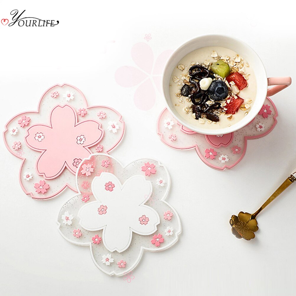 Estera de mesa de aislamiento térmico de flor de cerezo, alfombrilla antideslizante para taza de té, Oficina familiar