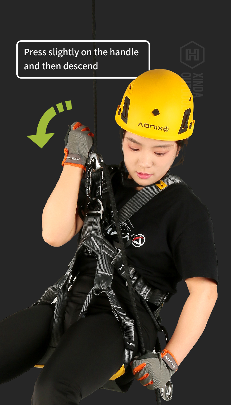 Xinda klätternedfirare i rostfritt stål, nedfirare för arbete på höjd, fasthållningsanordning för nedfirning i bergsklättringsområde