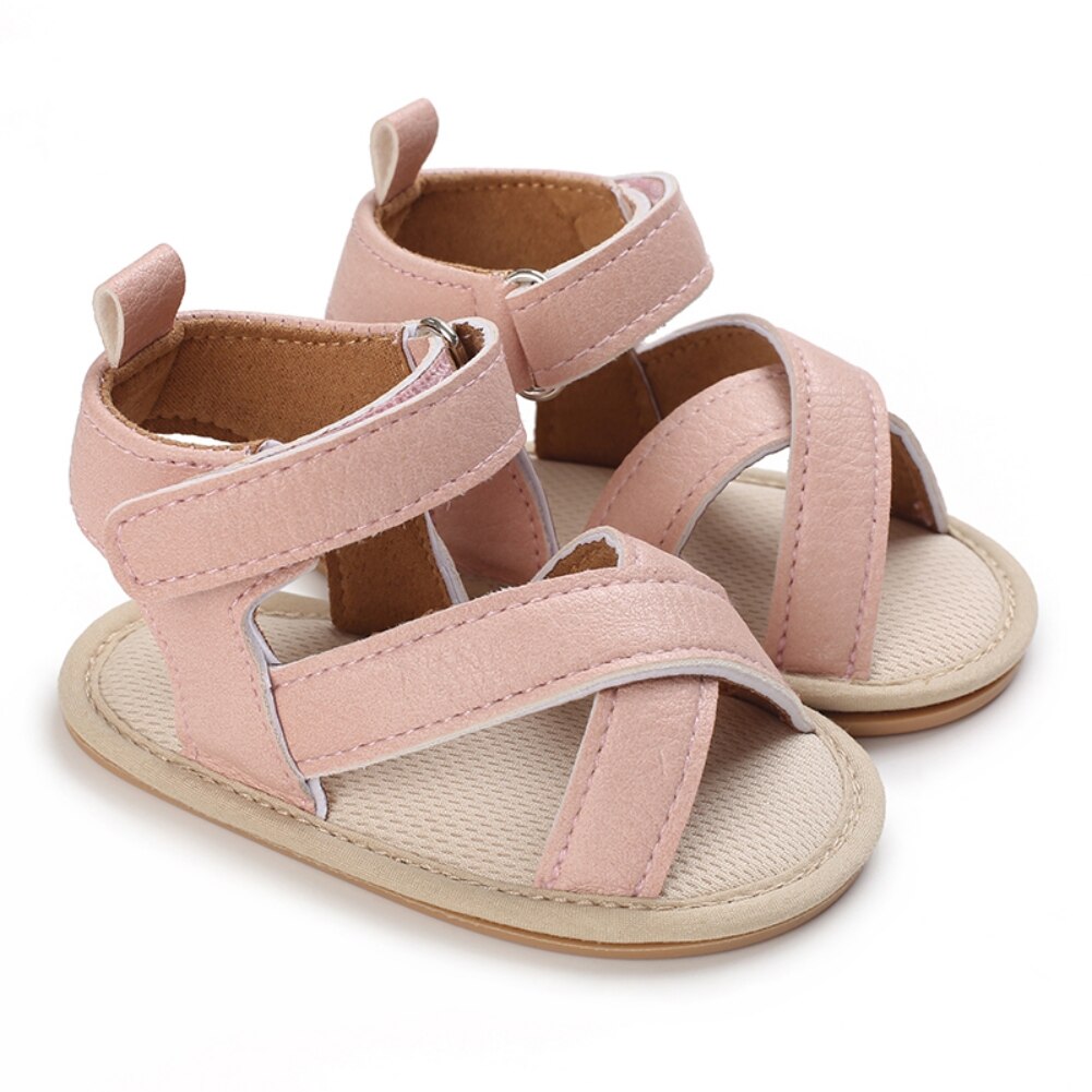 Sandales d'été classiques pour bébés filles et garçons, semelle souple antidérapante à bretelles croisées décontractées, chaussures d'extérieur en PU pour premiers pas des tout-petits: P / 13-18 mois