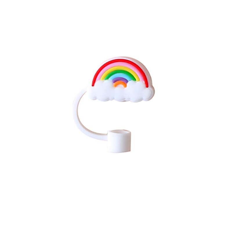 Bouchon de paille en Silicone, capuchon anti-poussière, tasse à boire réutilisable, accessoires de paille en verre, bouchon de dessin animé, couvercle de tête d'aspiration, mignon universel: Rainbow