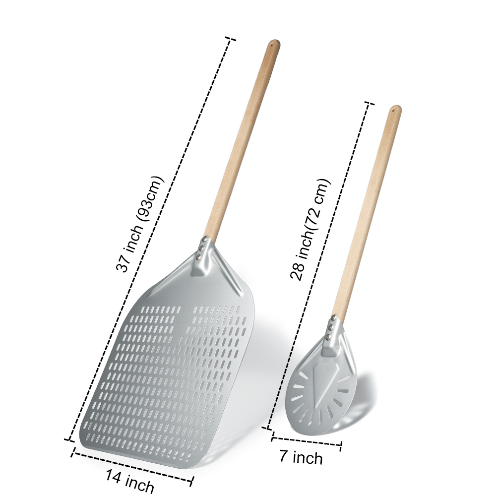 SHANGPEIXUAN Perforated Pizza Peel with Turning Pizza Peel Wood Handle Pizza Shovel Anodized Short Spatulas Baking Tools: MULTI