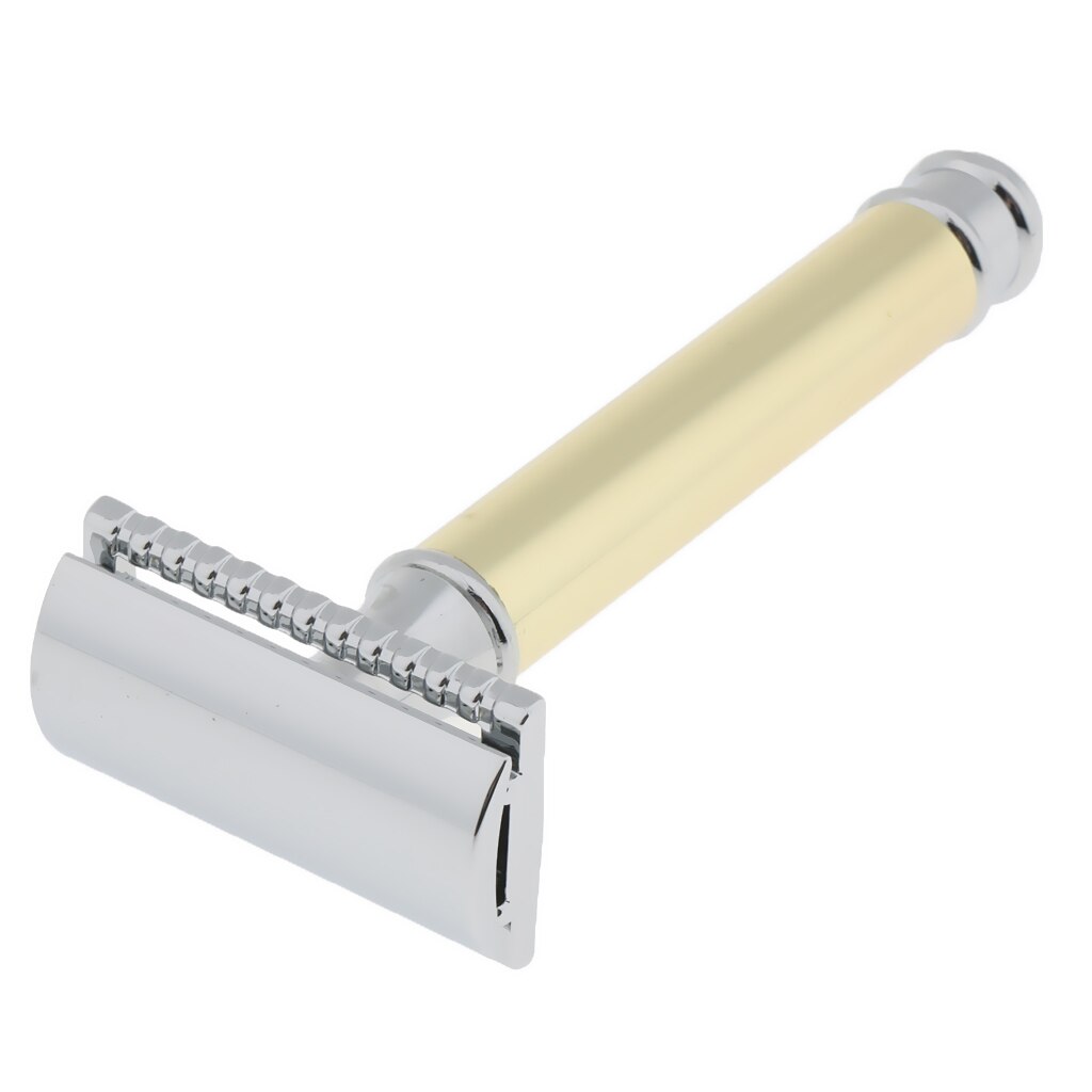 Men's Long Handle Metal Double Edge Saftey Razor Shaver Gold