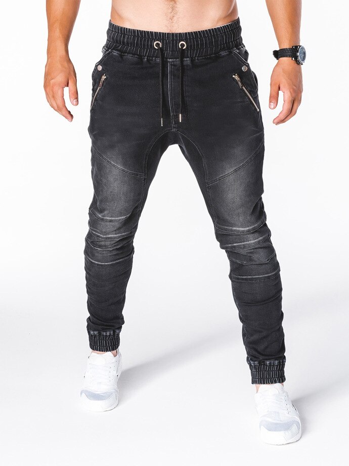Höstens europeiska och amerikanska tvättade denimtyg för män sportbyxor och benvärmande jeans: Svart / Xxxl