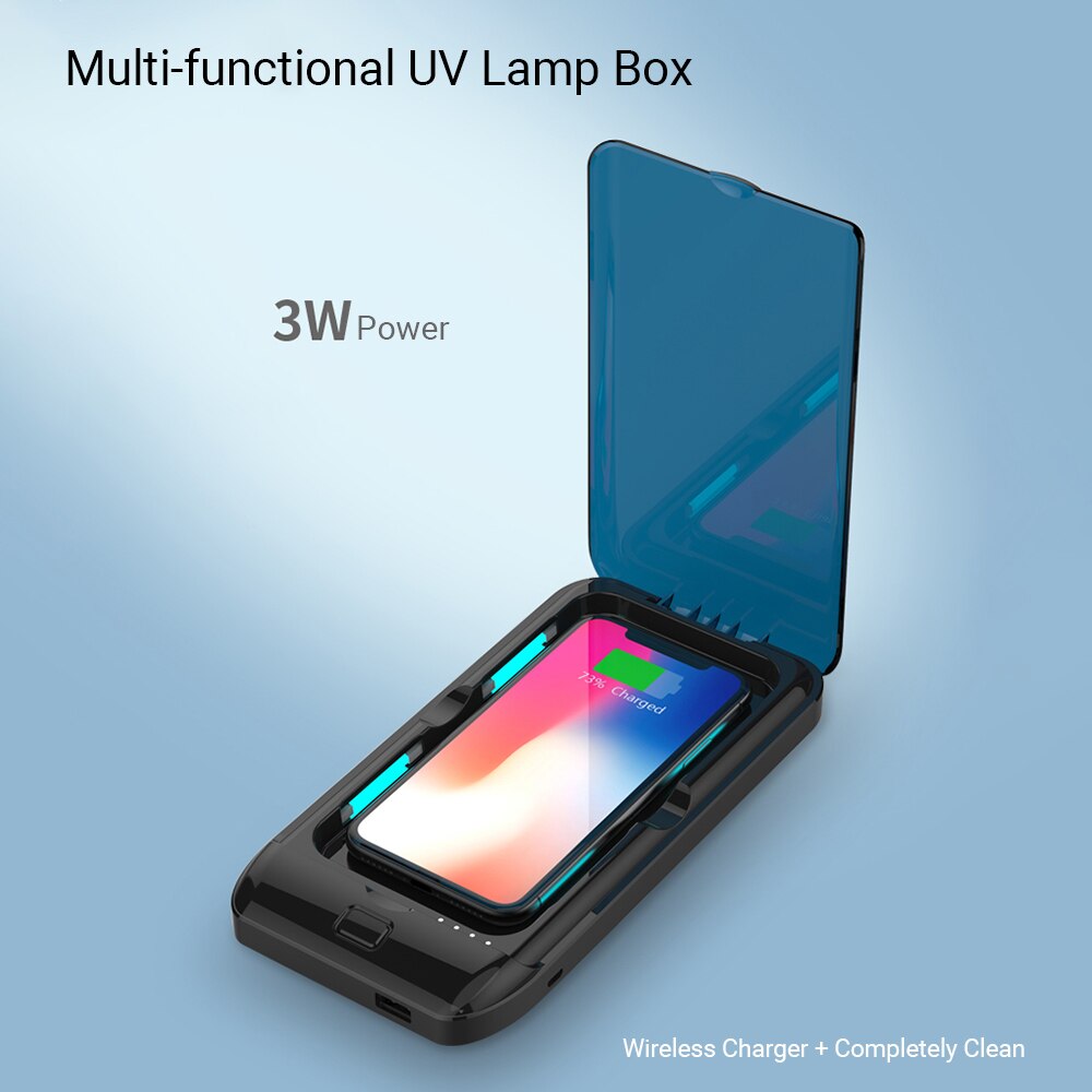 3 In 1 Uv Lichtbak Telefoon Schoner Draadloze Oplader Mobiele Telefoon Power Bank Ultraviolet Lamp Doos Voor Smart Telefoon oordopjes Horloge Toetsen