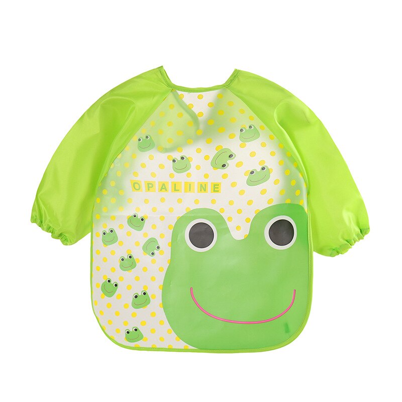 Baby Boy Bibs Waterproof Long Sleeve Cartoon Printed Baby Girl Bibs Kids Burp Cloth Feeding Bib with Pocket Children Apron Smock: Green Frog