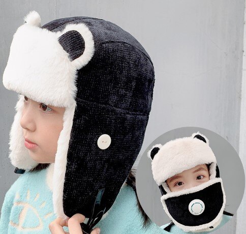 Plus Fleece Bomber Cap Child Winter Keep Warm Girl Cute Cartoon Boy Windproof Ear Protection Face Mask Gorra: Color 1