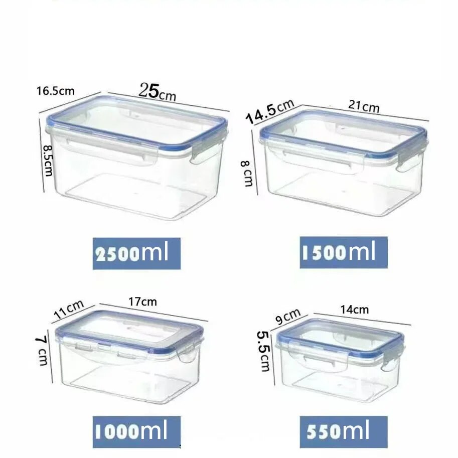 Caja de almacenamiento de refrigerador Rectangular sellada con tapa, fiambrera de plástico calentada por microondas con tapa: 6 pulgadas