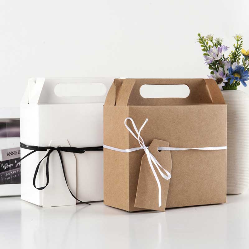 5Pc Big bag with handles Box food cake Candy Boxes Kraft Paper cardboard Box Packaging Wedding Birthday Party Favors