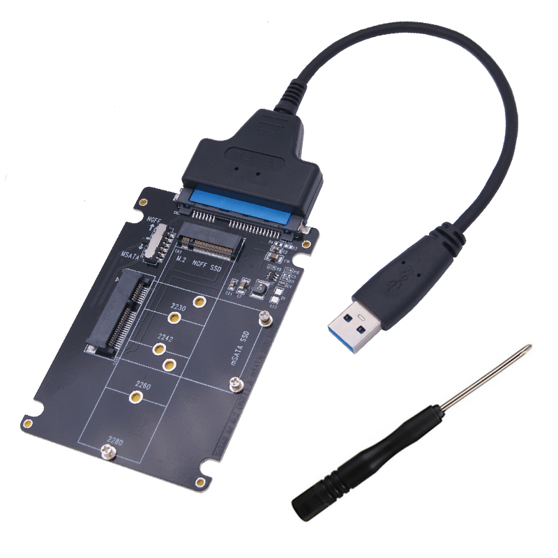 Adattatore SSD Adattatore M.2 NGFF o MSATA a SATA 3.0 Adattatore da USB 3.0 a 2.5 discoteca rigido SATA Cavo scheda lettore convertitore 2 in 1 per PC portatile: bianca