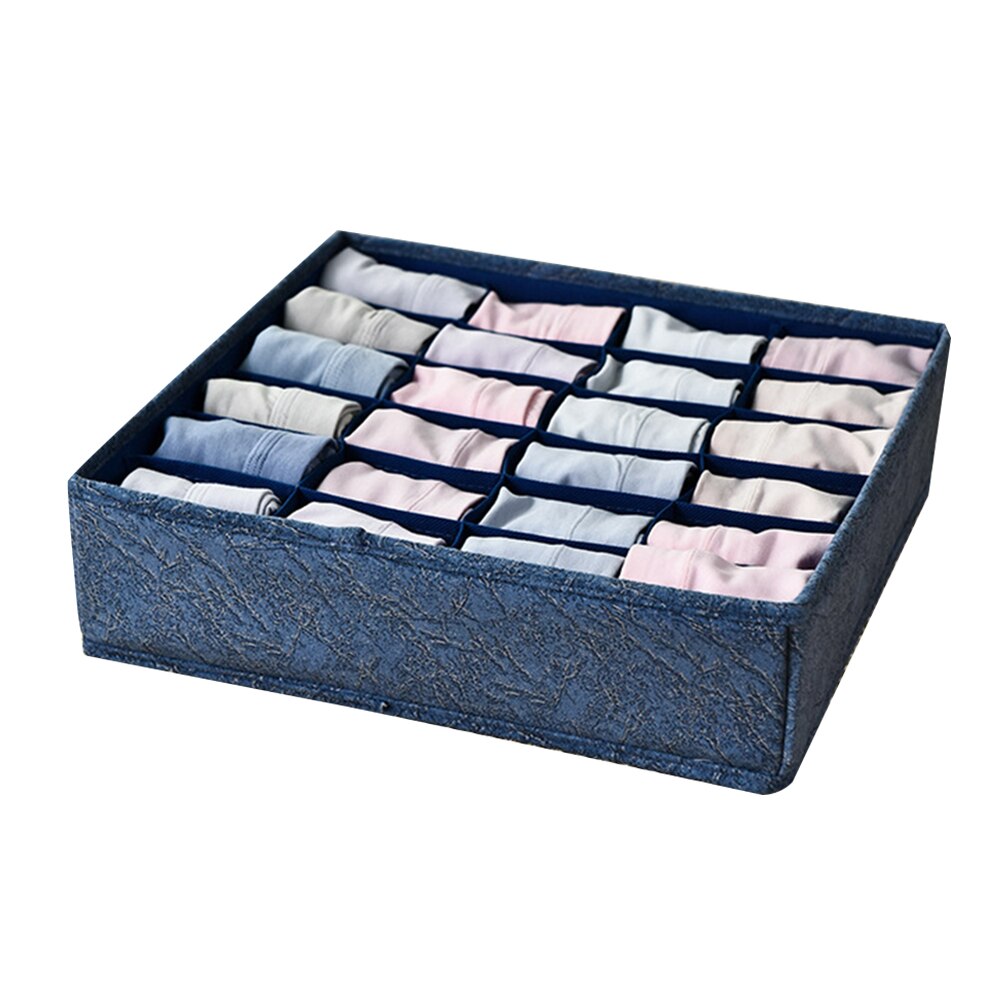 24 Compartment Closet Drawer Organizer Underwear Socks Wardrobe Storage Box Divider Ties Socks Storage Box for Dormitory closet: Blue-33x33x9cm